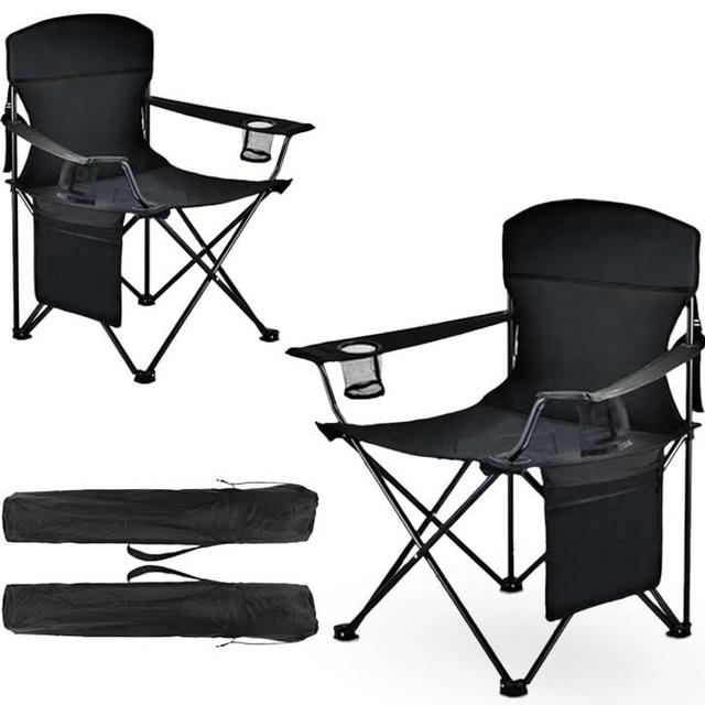 WUROMISE 2 Pack Large Portable Camping Chair - Steel Frame, Folding Design, Storage Pockets, Cup Holder, Carry Bag - Ideal for Beach, Fishing, Tailgating, Outdoor Sports - Carry Bag