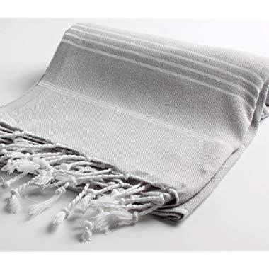 Cacala 100% Cotton Pestemal Turkish Bath Towel, 37 x 70, Silver Grey