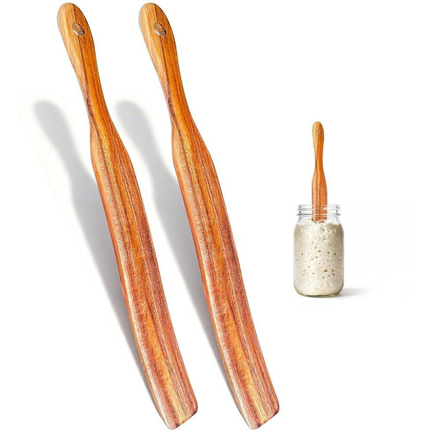 2pcs Spurtle for Sourdough Starter, Mixing, Stirring, Reaching Bottom of Jar, Dough Whisk,Sourdough Spurtles Jar Spatula Wooden Utensils for Baking, Cooking, Bread Making Tools