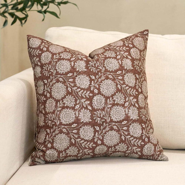 Amor Virisso Floral Pillow Covers 20x20 Throw Pillow Covers Vintage Block Print Pillow Cover Neutral Couch Pillows for Living Room Farmhouse Decorative Accent Sofa Pillows, Brown