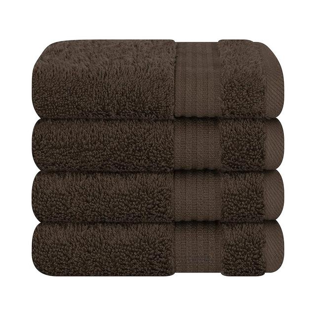 Cotton Paradise 100% Cotton Turkish Washcloths for Bathroom 4 Piece Soft Absorbent Small Hand Face Towels Fluffy Wash Rags for Body, Brown Wash Cloths