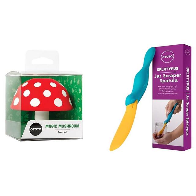 Bundle of 2!!! - OTOTO Splatypus Jar Spatula for Scooping and Scraping & OTOTO Mushroom - Foldable Kitchen Funnel