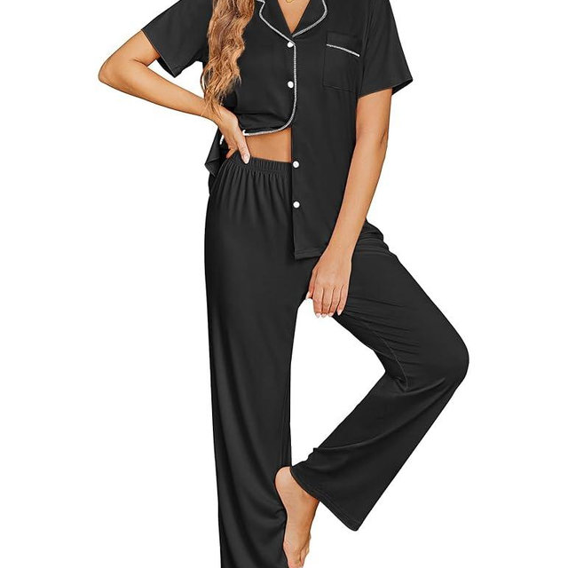 Ekouaer Womens Pajama Sets Button Down Pjs Lounge Sets 2 Piece Short Sleeve Sleepwear Soft Comfy Loungewear
