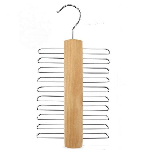 Tie Rack,Premium Wooden Necktie and Belt Hanger, Rotate to Organizer and Storage Rack with Non-Slip Clips Finish - 20 Hooks , 360 Degree Swivel Space Saving Organizer for Men