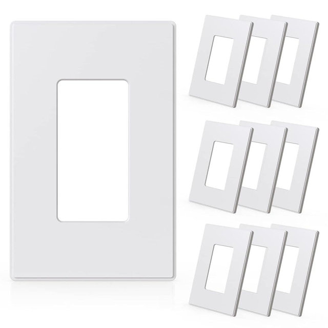 ELEGRP 1-Gang Screwless Decorative Wall Plates, Mid-Size Unbreakable Thermoplastic Faceplate Cover for Decorator Receptacle Outlet Switch, UL Listed (10 Pack, Matte White)