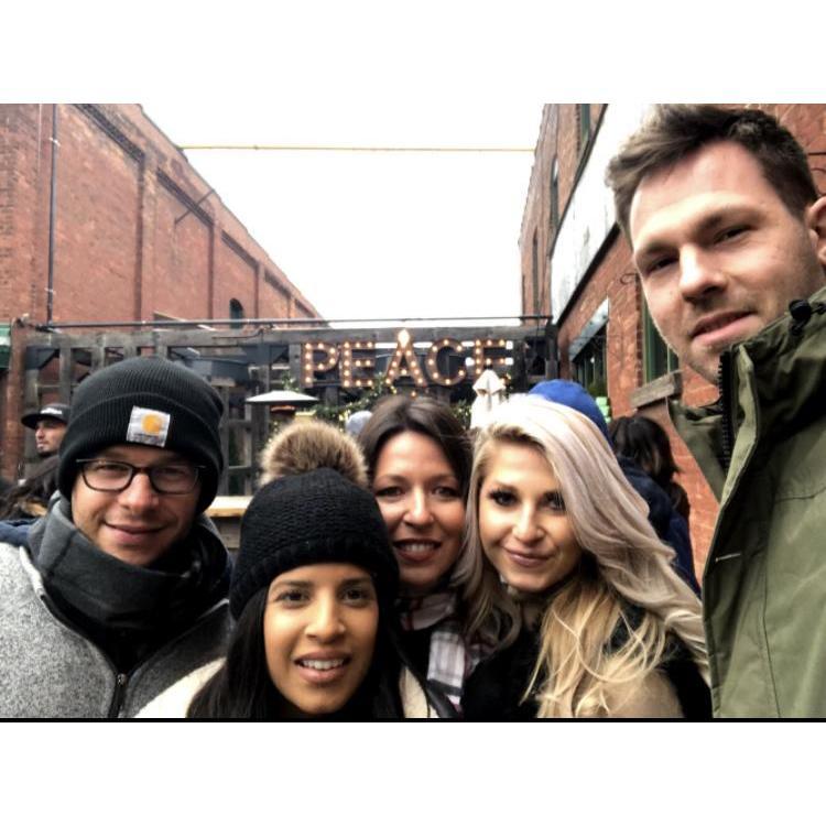 David, Anjali, Smaranda, Karrie, George at the Christmas Market in Toronto. It was cold.
