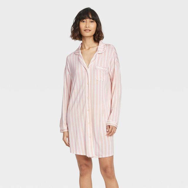 Women's Striped Beautifully Soft Notch Collar Nightgown - Stars Above™ Pink L