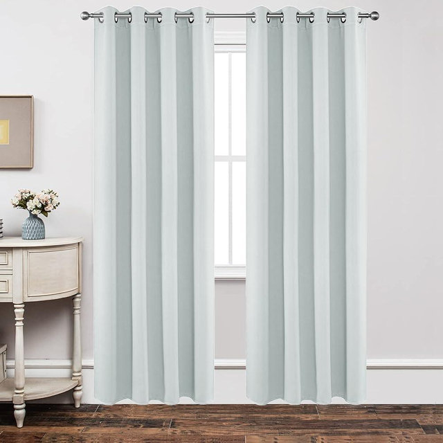 Joydeco White Curtains 84 Inches Long 2 Panels Set, Thermal Insulated Long Curtains& Drapes 2 Burg, Room Darkening Grommet Curtains for Living Room Bedroom Window (W52 x L84 Inch, Greyish White)