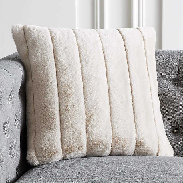 Channel Off-White Faux Fur Throw Pillow with Down-Alternative Insert 18"