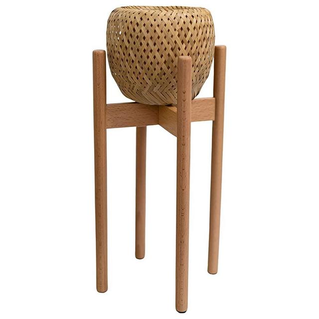Wicker Plant Stand - Indoor Rattan Planter and Rattan Plant Stand, Mid Century Modern Plant Stand with Rattan Pot, Rattan Decor Planter and Stand