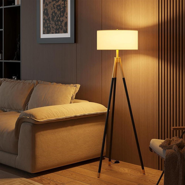 Jeagop Tripod Floor Lamps for Living Room, Mid Century 2-Light Floor Lamp with 3 Color Temperatures Bulb, Modern Tall Standing Lamp with White Flaxen Lamp Shade for Bedroom Office