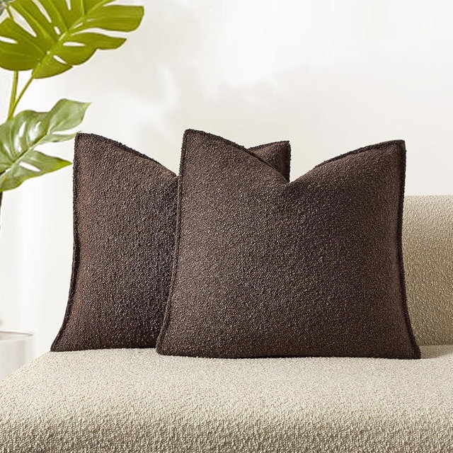 JUSPURBET Brown Boucle Broadside Throw Pillow Covers 18x18 inch Set of 2 for Couch Bedroom Sofa Living Room Decorative Soft Textured Cushion Cases with Hidden Zipper