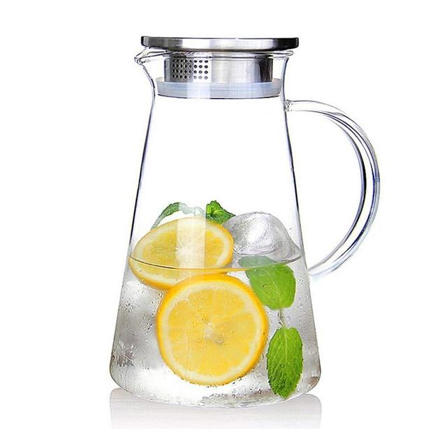 SUSTEAS 2.0 Liter 68 ounces glass pitcher with lid iced tea pitcher water jug hot cold water ice tea wine coffee milk and juice beverage carafe