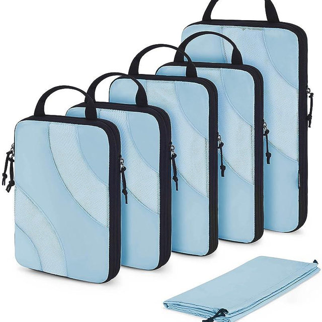 Compression Packing Cubes, BAGSMART 6 Set Travel Packing Cubes for Carry on Suitcases, Compression Suitcase Organizers Bag Set & Travel Cubes for Luggage, Lightweight Packing Organizers with Shoe Bag Sky Blue