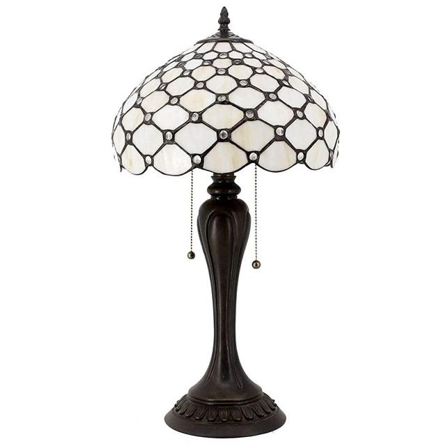 Stained Glass Lamp Cream Crystal Pearl Bead Tiffany Style Table Lighting W12H22 Inch S005 WERFACTORY Lamps Lover Friends Parents Kids Living Room Bedroom Study Office Desk Antique Art Crafts Gifts