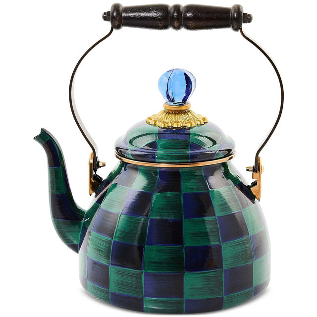 Mackenzie-Childs Juniper Check Enameled 2-Quart Tea Kettle