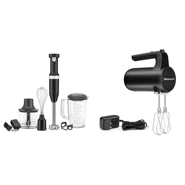 KitchenAid Cordless Variable Speed Hand Blender with Chopper and Whisk Attachment - KHBBV83 & Cordless 7 Speed Hand Mixer - KHMB732