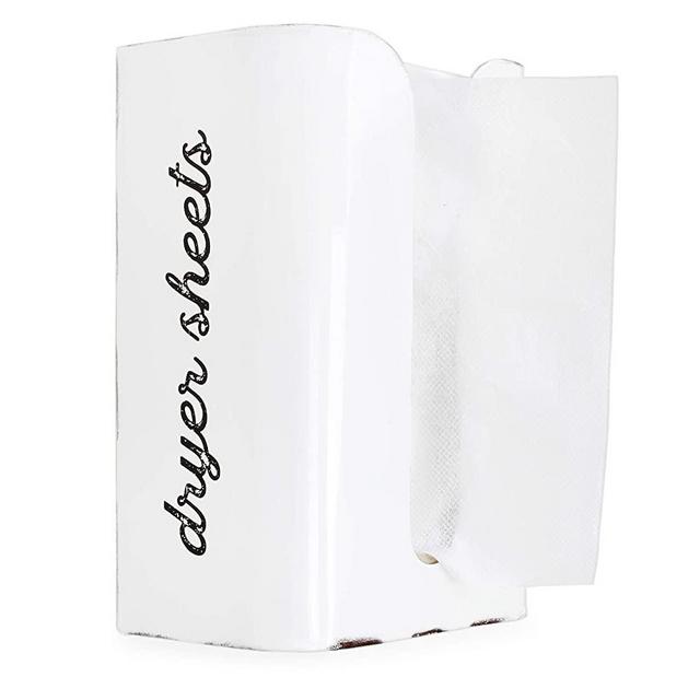 AuldHome Dryer Sheet Dispenser; Rustic Distressed Style White Fabric Softener Sheet Holder for Laundry Room