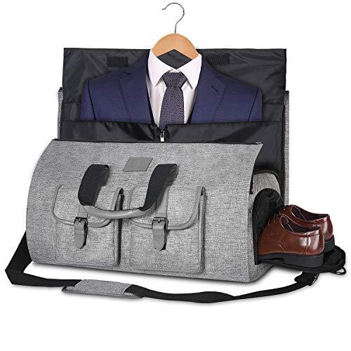 Carry-on Garment Bag Large Duffel Bag Suit Travel Bag Weekend Bag Flight Bag with Shoe Pouch for Men Women (Large Gray 23.6"x12"x12")