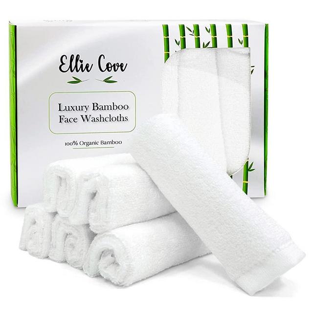 Ultra Soft Luxury Organic Bamboo Facial Washcloths for Sensitive Skin, Makeup Remover, Baby Washcloths Soft Baby Wipes, Set of 6, 10''x10'' (White)