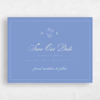 Dark Pastel Blue Wedding Save the Date - Fawn Landscape