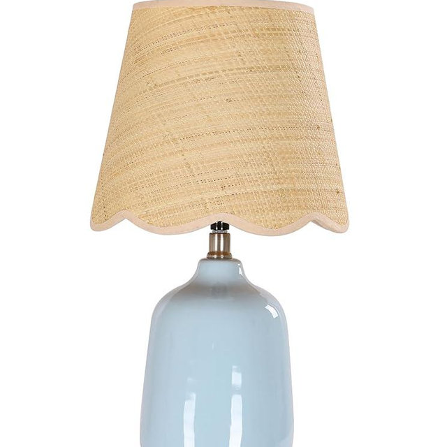 Pia Ricco 19" Modern Ceramic Table Lamp for Living Room Light Bule Base Desk Lamps for Bedroom Farmhouse Bedside Nightstand Lamp End Table Lamps,Bule,Rattan Shade
