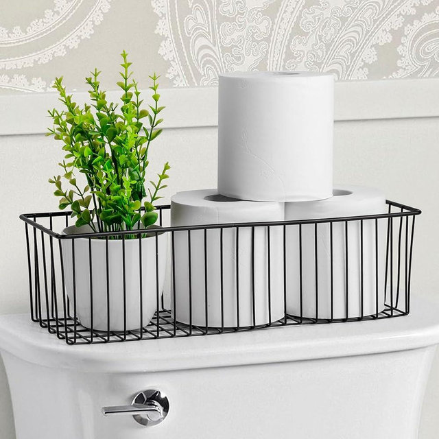 Wetheny Toilet Paper Basket ( 1 Pack) - Black Wire Basket Metal Basket for Bathroom farmhouse decor - Wire Storage Baskets for organizing toilet tank topper, countertop