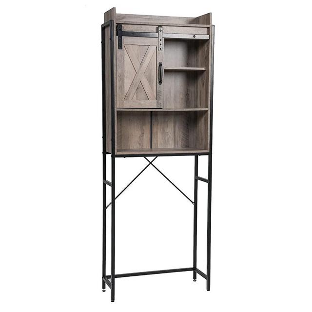 Puluomis Over The Toilet Storage Cabinet - 4-Tier Bathroom Organizer Over The Toilet with 3 Positions Adjustable Shelf Shelves - Over The Toilet Bathroom Rack with Sliding Door