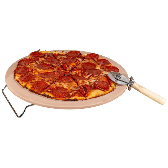 Classic Cuisine Pizza Stone with Cutter and Rack