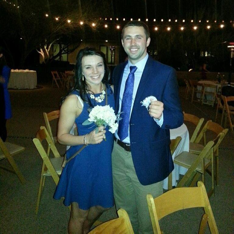The night we met at a wedding! Proof we caught the bouquet and garter! The rest is history!