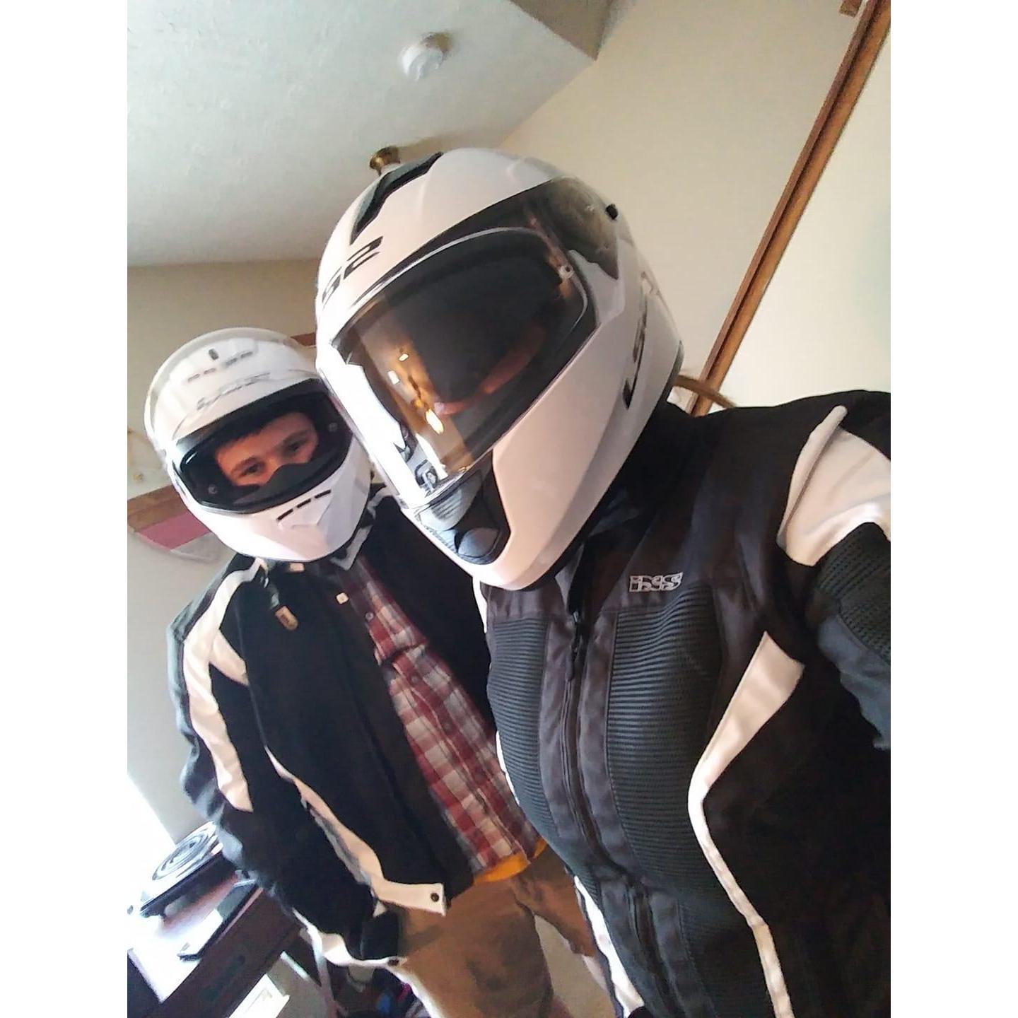 First set of riding gear. We have since upgraded and we're no longer the matching couple. 2019.