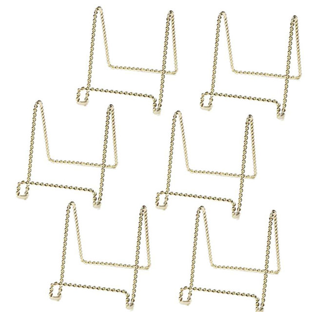 HOHIYA 6 Pack 3″ Gold Plate Display Stands Twist Wire Iron Easel Holders for Decorative Plates Photos Frames Artwork Tabletop Indoor Taiwan Made