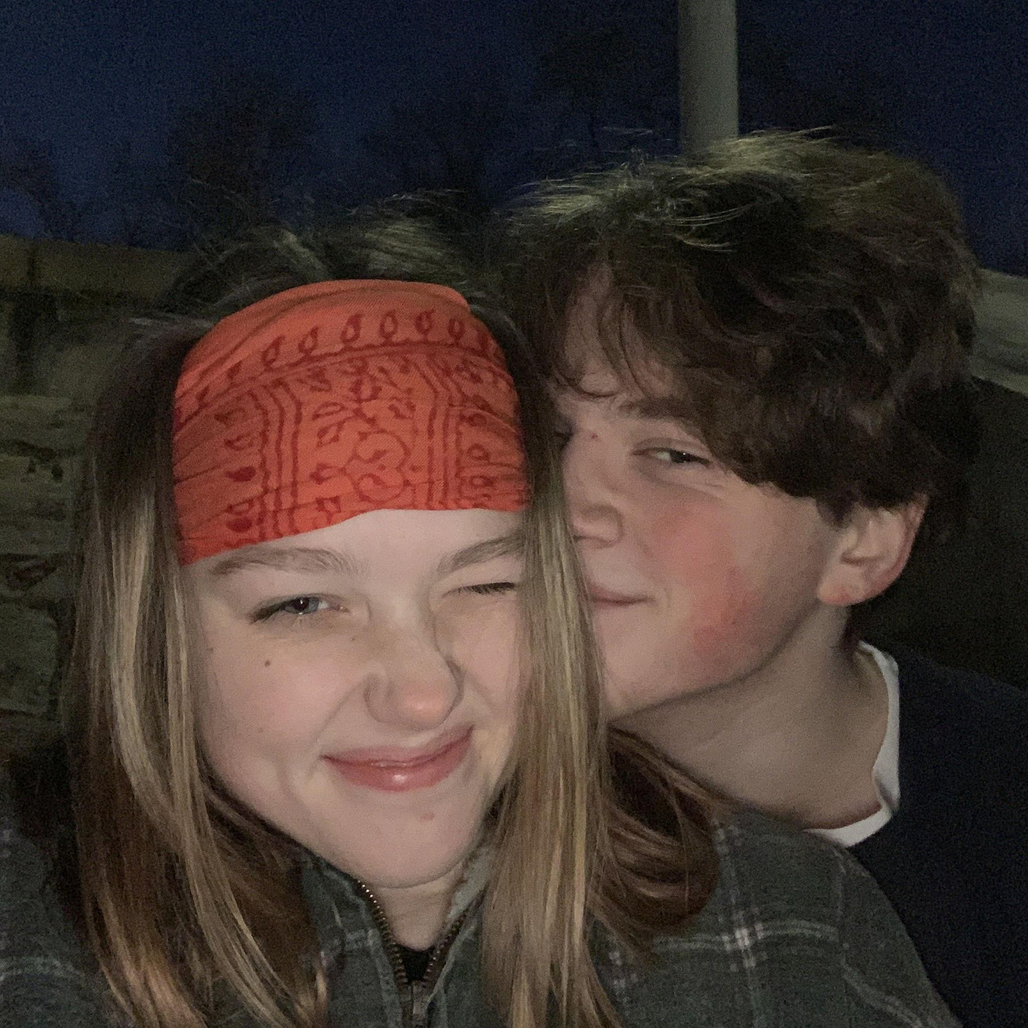 Our first picture together, and first "date..." Jack trying to teach Katie how to skateboard.