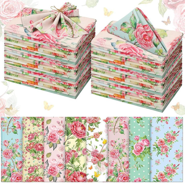 VitalCozy Cloth Napkins 15 x 15 Inch Plants Butterfly Soft Reusable Napkin Country French Cotton Dinner Towel Decorative Washable Towels for Spring Summer Fall Party(Pink Flower,24 Pcs)
