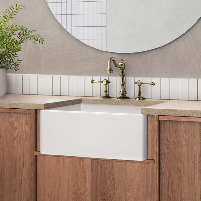 FSW8001 LUXURY 20 X 18 INCH BATHROOM FARMHOUSE SINK IN WHITE, REVERSIBLE, SOLID FIRECLAY, FLAT FRONT, BY FOSSIL BLU