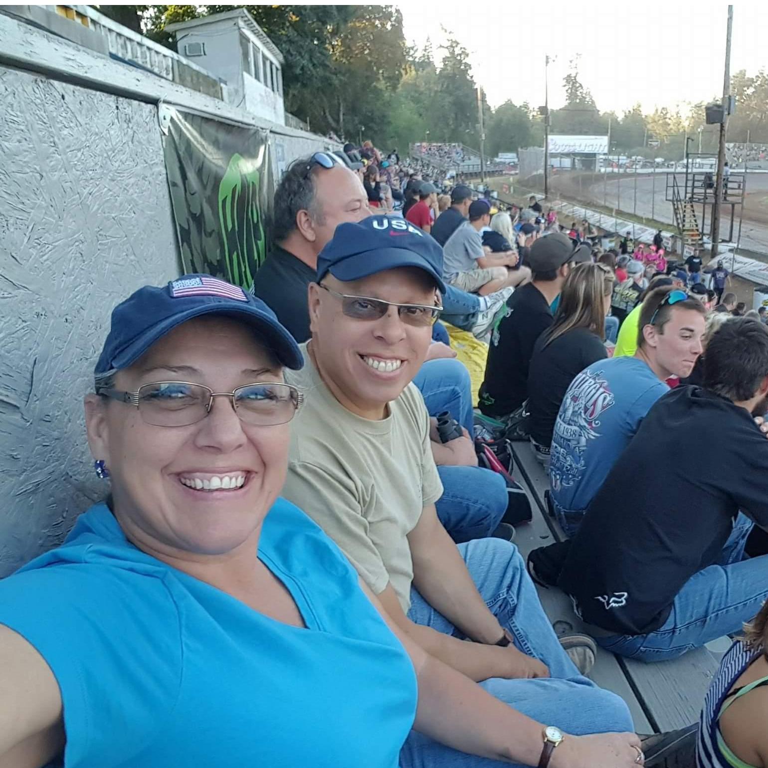 My uncle Uncle was a race car driver and never got to see him race. First adventure at a race track was to watch a friends husband race at the Cottage Grove speed way.