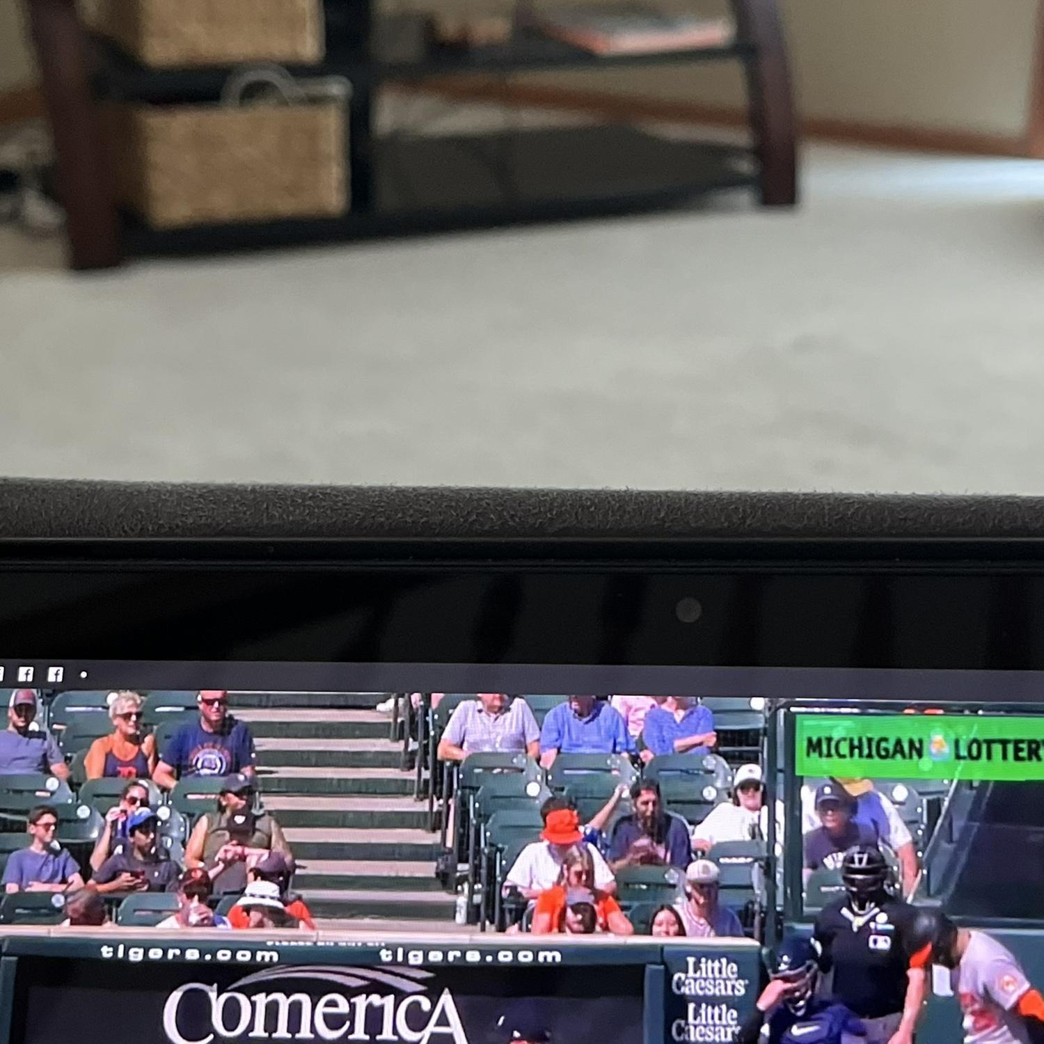 If you look really closely, you can see us right behind homeplate. It was scorching hot that day. Go Tigers!