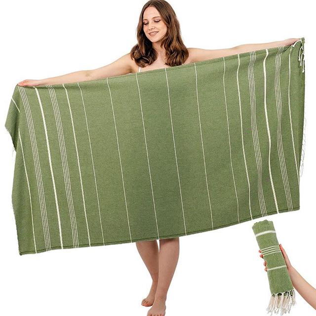 Pamuklu Cloud Turkish Beach Towels and Mats - Pure Cotton, Oversized Sand Proof Soft Towel, Quick Dry Travel Camping Blanket, Extra Large Body Wrap Bath Towel Set Hand Towels for Bathroom (Green)