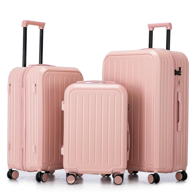 Merax 3-Piece ABS Hardshell Luggage Set – Lightweight, Tough & Scratch-Resistant, Pink Horizontal Stripe, 20/24/28 Inch