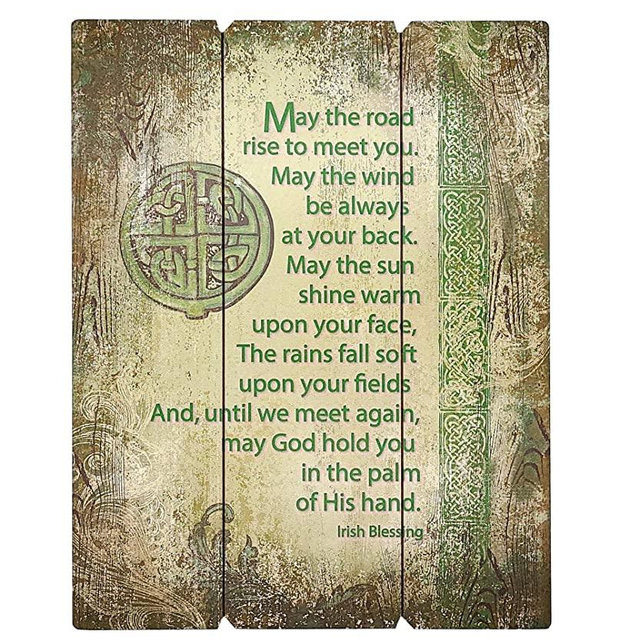 Elysian Gift Shop Irish Home Blessing 15" x 12" Pallet Wood Hanging Wall Sign with Beautiful Green Celtic Symbol Design and Traditional Irish Prayer (Includes St Patrick Laminated Holy Card)