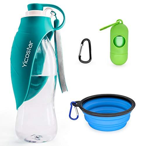 Yicostar Dog Water Bottle for Dogs, 20 Oz Pet Water Bottle with Collapsible Dog Bowl and Dog Waste Bags Dispenser, Dog Travel Water Bottles, Portable Pet Water Dispenser for Traveling, Walking