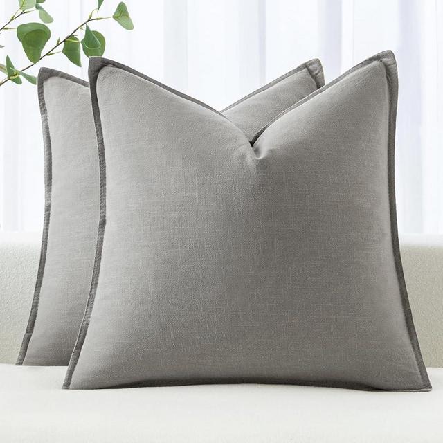 MIULEE Decorative Linen Pillow Covers 24x24 Inch Light Gray ​Boho Farmhouse​ ​Neutral Couch Throw Pillows for Bed Pack of 2 Accent Pillowcase Spring Modern Sofa Cushion Livingroom Home Decor