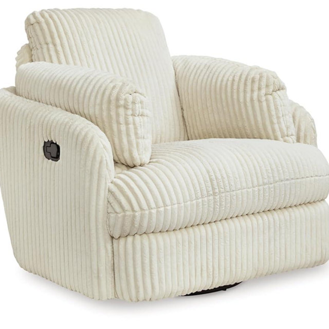 Signature Design by Ashley Tie-Breaker Contemporary Manual Press-Back Swivel Glider Rocker Recliner with 2 Bolster Pillows and Hidden Storage, White