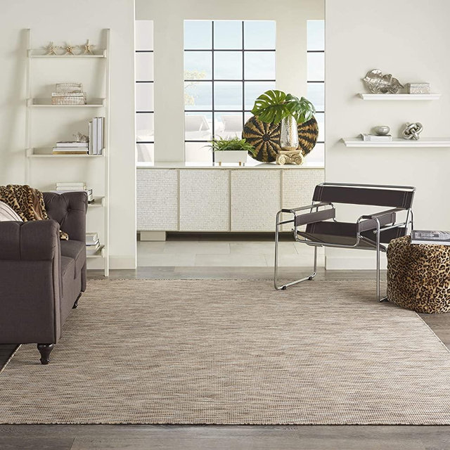 Nourison Positano Beige 4' x 6' Area Rug, Modern, Solid, Indoor/Outdoor, Easy Cleaning, Non Shedding, Bed Room, Living Room, Deck, Backyard