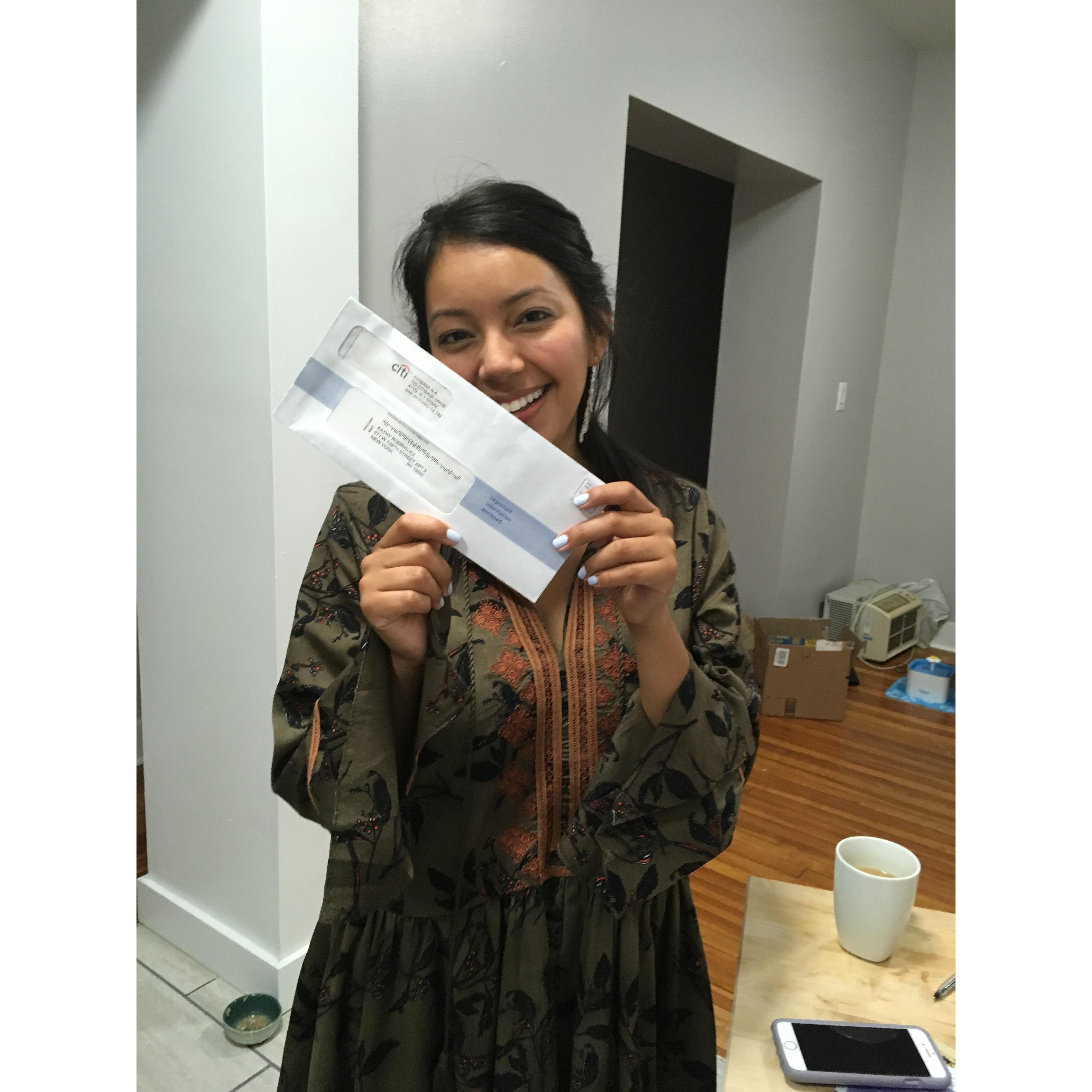 Kathy's first piece of mail living in NYC.