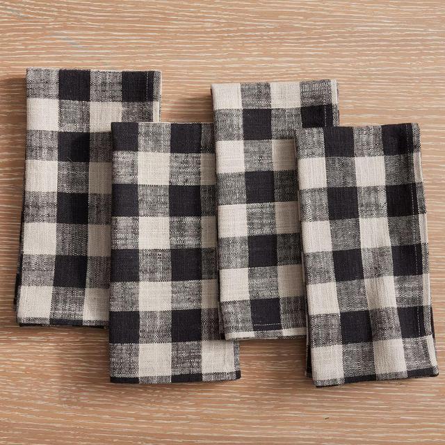 Dalton Check Yarn Dyed Cotton/Linen Napkins, Set of 4 - Black