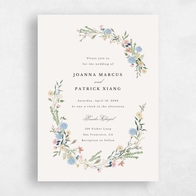 Beige Floral Wedding Invitation - Laurelwood Portrait