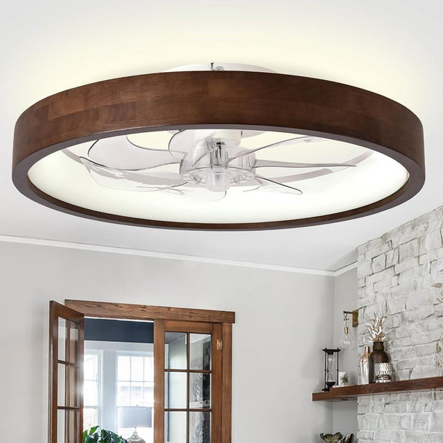 20'' Fandelier Ceiling Fan with Light, Low Profile Flush Mount Wood Ceiling Fan, APP & Remote Control, Dimmable & 6 Speeds
