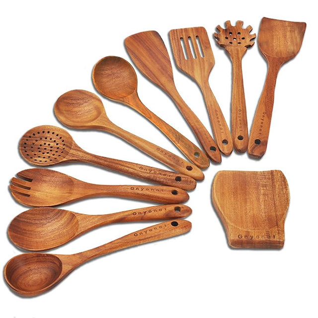 Wooden Spoons for Cooking,Wooden Utensils for Cooking 11 Pcs Wooden Kitchen Utensils Set Wooden Spatulas for Cooking Wooden Cooking Utensils with Holder