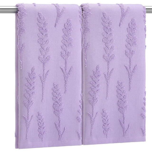 SmoothNovelty 2 Pcs Lavender Hand Towels for Bathroom Purple Lavender 100% Cotton Jacquard Weave Bath Towel Set Soft Absorbent Dish Washcloth for Summer Women Bathroom Kitchen Gifts 13.8 x 29.5 Inch